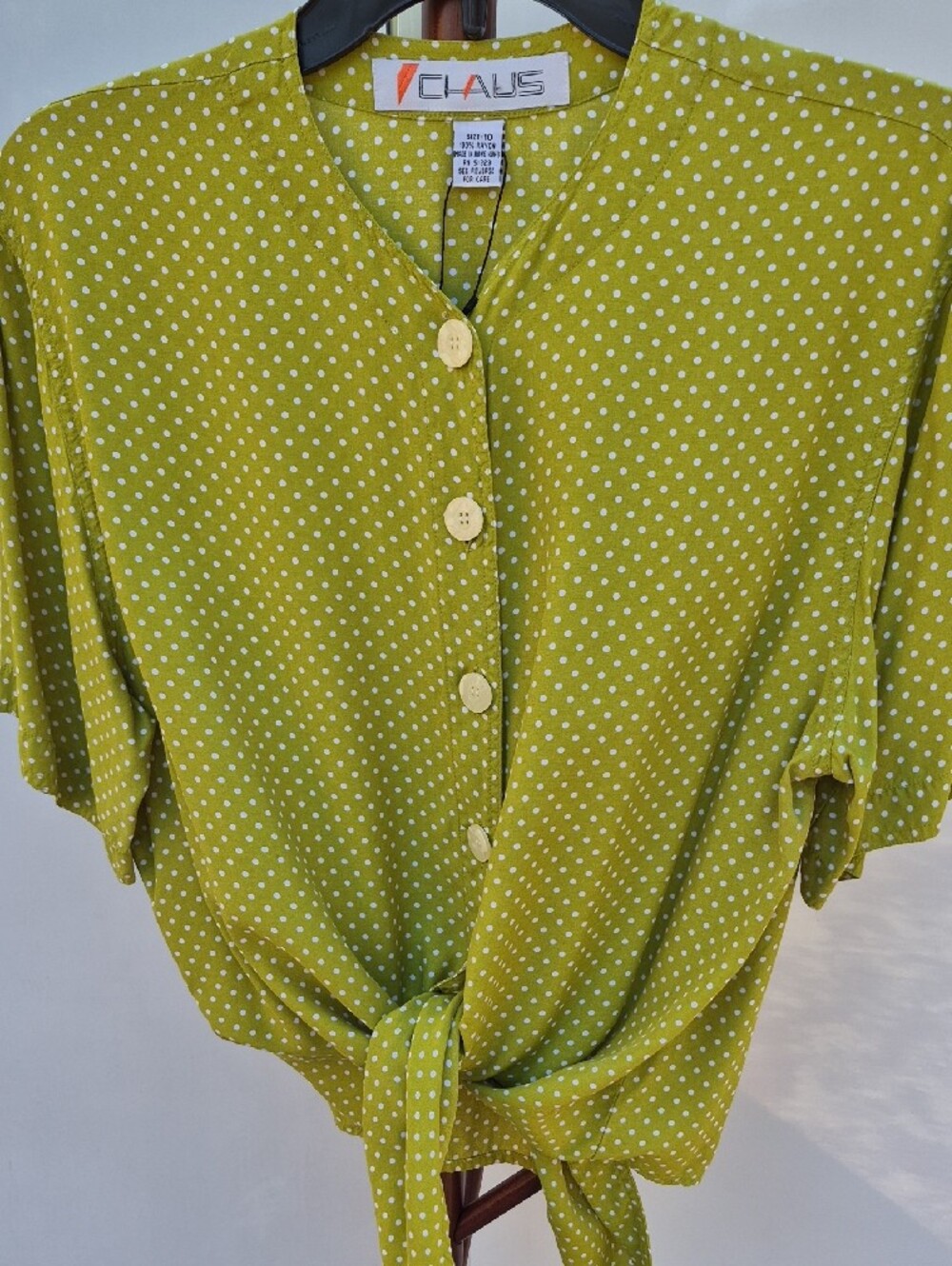 Chaus Olive Green Polka Dot Button-Front Blouse Size 10